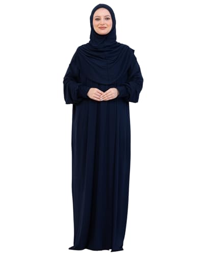Prien Prayer Dress For Women, Cotton Muslim Abaya, Soft Hijab, Elegant Turkish Islamic Wear For Eid, Ramadan, Umrah, Hajj - color: Navy Blue
