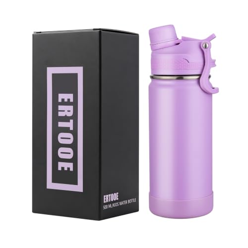 Kids Water Bottle for School Boys Girls，16 oz Water Bottle with 2-in-1 Lid 304 Stainless Steel Insulated Bottle - color: Violet 480