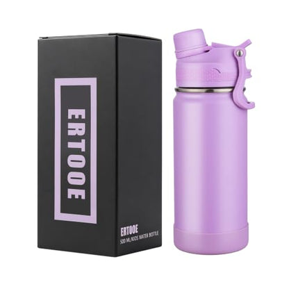 Kids Water Bottle for School Boys Girls，16 oz Water Bottle with 2-in-1 Lid 304 Stainless Steel Insulated Bottle - color: Violet 480