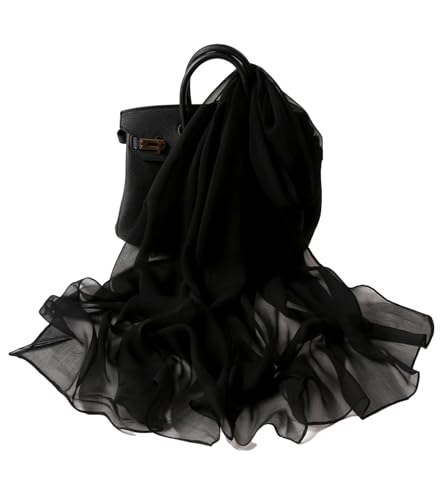 Long Chiffon Sheer Scarf For womens - color: Black