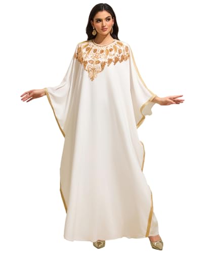 Women Abaya Kaftan Dress Traditional Islamic Attire Maxi Robe Muslim Eid Prayer Gown - color: White, size: Small