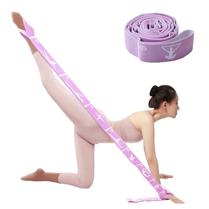 Yoga Strap with 10/12 Loops - Multi-Functional Stretch Band for Pilates, Dance, Gymnastics, Physical Therapy, Flexibility & Resistance Training, Ballet, Latin Workouts - color: Purple