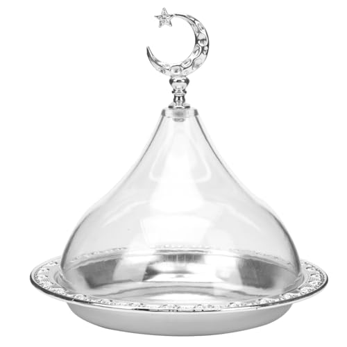 Alipis Electroplated Iron Food Serving Tray with Clear Acrylic Lid Compact 7.87 X 6.69 Inch Round Storage Plate for Desserts Snacks Fruits Kitchen and Dining Serveware