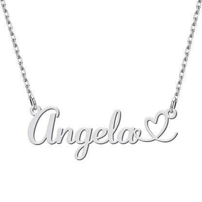 Yoke Style Custom Arabic Name Necklace with Heart, 18K Gold Plated Nameplate Necklace Dainty Jewelry Gifts for Women - color: English Name Necklace with Heart-Silver-02