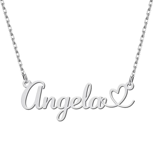 Yoke Style Custom Arabic Name Necklace with Heart, 18K Gold Plated Nameplate Necklace Dainty Jewelry Gifts for Women - color: English Name Necklace with Heart-Silver-02