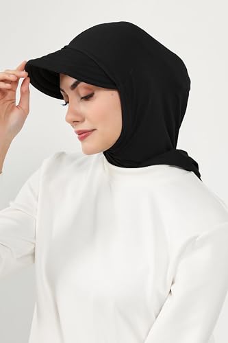 Aisha's Design Full Coverage Cotton Bonnet Hijab with Visor Modest Underscarf Bonnet - color: Black