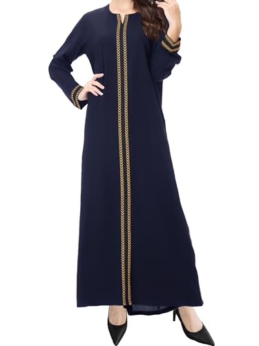 WSPLYSPJY Embroidered Abaya Muslim Dresses for Women Prayer Robe - color: Navy Blue, size: X-Large