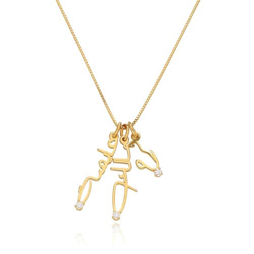 Personalized Choose Your Style Arabic Name Necklace - Custom Nameplate Pendant - Dainty Gift for Her, Women - Gift for Mother's Day, Christmas, Birthday - color: 18K Gold Plated Sterling Silver, size: Vertical Cursive, style: With Diamond