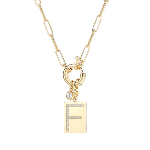 Mint & Lily Gold Initial Necklace for Women – 18K Gold Plated 24” Paperclip Chain with Sparkling Letter Pendant - style: Letter: F