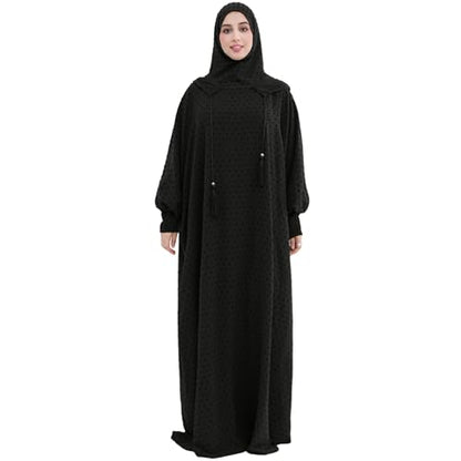 Upgraded Abaya Dress for Women 1PC Hoodie Polka Dot Modest Prayer Robe - color: Black, size: Size 1