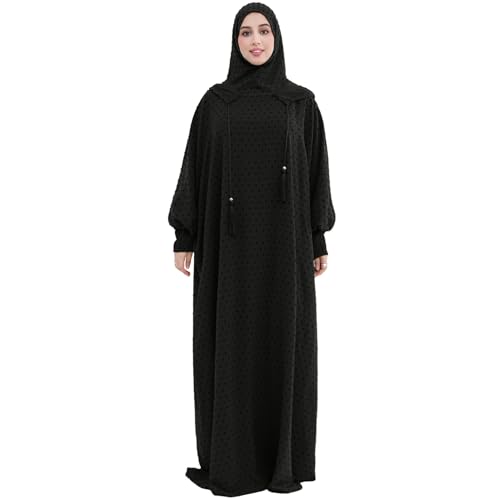 Upgraded Abaya Dress for Women 1PC Hoodie Polka Dot Modest Prayer Robe - color: Black, size: Size 1