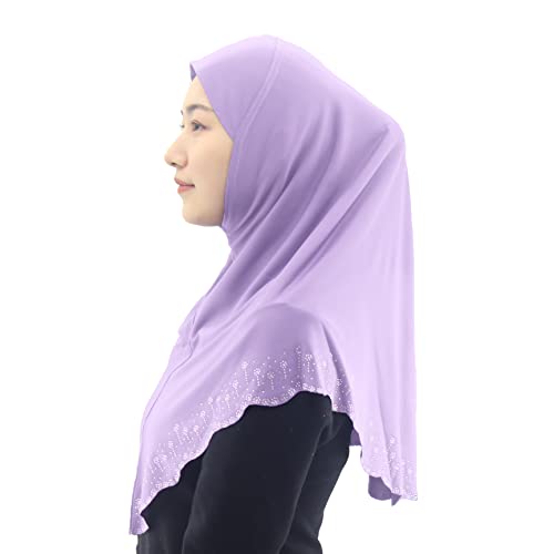 Instant Hijab Scarf for Women Muslim Women Clothing Headscarf for Girls with Czech Rhinestone - color: Lavender-wavy Edge