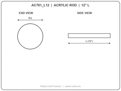 Acrylic Square Rod, Clear, 1-1/4" x 1-1/4", 12" L - size: 12.0" L x 1.25" OD