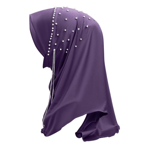 Women Soft One Piece Hijab Long Muslim Turban Islamic Full Head Scarf - color: Chains/Purple