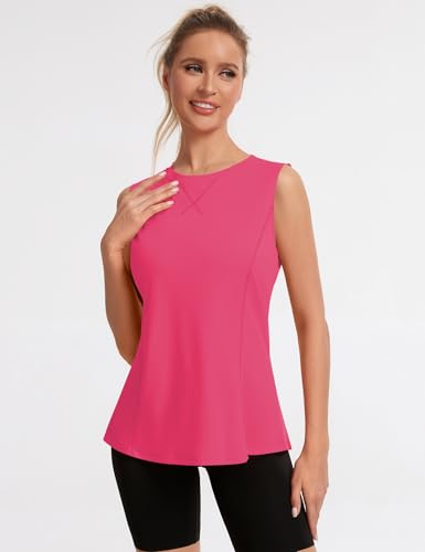 Avoogue Womens Tank Tops Sleeveless Workout Tank Tops Quick Dry UPF 50+ Sun Athletic Shirts Running Gym Yoga Baseball Clothes - color: Rose Pink, size: Small