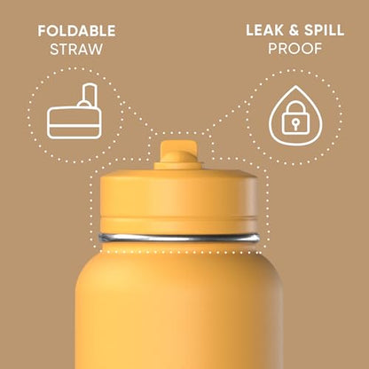 Hydrapeak 32oz Sport Insulated Water Bottle with Straw Lid, Leak & Spill Proof, Keeps Drinks Cold for 24 Hours, Hot for 12 Hours, Premium Stainless Steel Water Bottles (32oz, Tangerine) - color: Tangerine