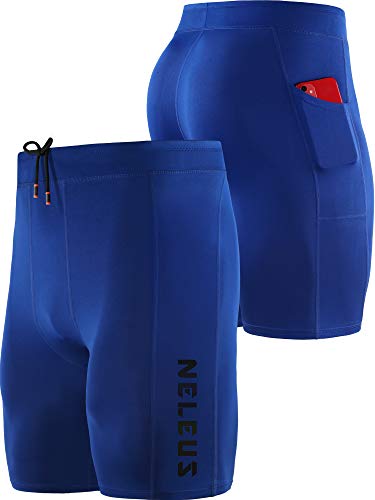 NELEUS Men's 3 Pack Running Compression Shorts with Pockets - color: 6072 Black/Blue/Red,3 Pack, size: XX-Large
