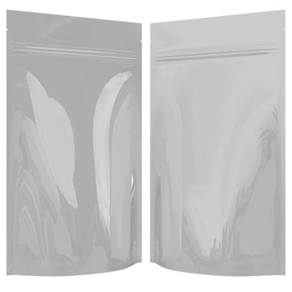 Mylar Style Barrier Bags – Zipper w/Heat Seal – 100 Bags (Gloss White/Gloss White, 1/2 Ounce - 5?x8.14?x2.33?) - color: Gloss White / Gloss White, size: 5x8.14x2.33 Inch (Pack of 100)