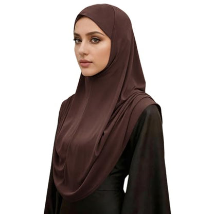 Instant Hijab Ready To Wear Hijab Scarf for Women Soft Long Muslim Jersey Hijabs Head Scarf for Prayer Abaya - color: Coffee