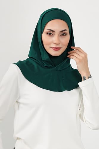Aisha's Design Full Coverage%95 Cotton Bonnet for Women, Ready-to-Wear Hijab Bonnet Headscarf with Neck Coverage - color: Green