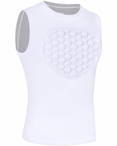 Runhit Youth Baseball Chest Protector Softball Lacrosse Football Padded Compression Shirt Heart Guard Sternum Protection - color: White Gray, size: Small