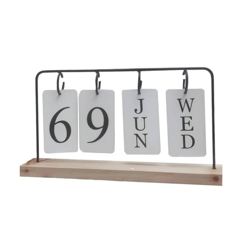Wooden Perpetual Calendar for Desk, Metal Wood Month Date Display for Teachers, Students, Classroom, Rustic Farmhouse Office Decor, Desk Accessories (black) - color: black