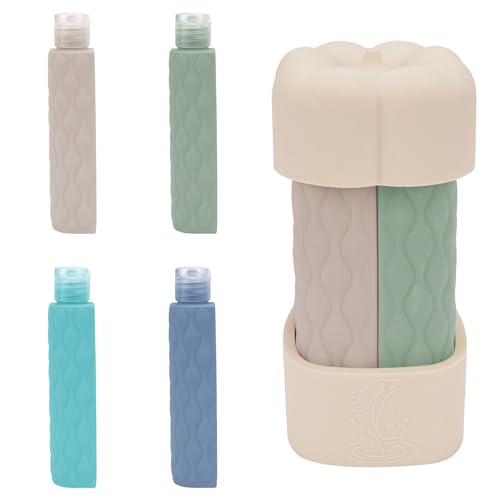4 in 1 Travel Bottles for Toiletries, TSA Approved Silicone Travel Containers, Leak Proof Refillable Toiletry Containers for Shampoo Conditioner Lotion Body Wash (2oz, Off White) - color: Off-white