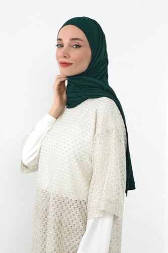 Aisha's Design Neck-Covering Practical Jersey Hijab with Built-In Ninja Bonnet - color: Green
