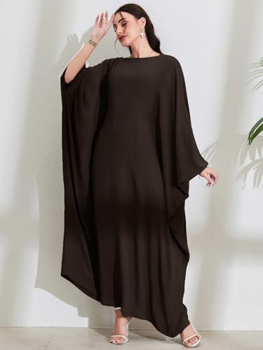 Women's Modest Hidden Adjustable Belt Oversized Abaya Muslim Dress Prayer Robes Kaftans - color: Dark Coffee