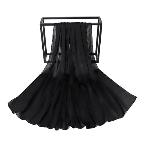 Luxury Silky Satin Hijab for Women, Shimmer Crinkle Muslim Head Scarf, Graceful Feminine Charm - color: Black
