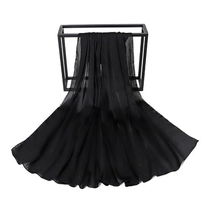 Luxury Silky Satin Hijab for Women, Shimmer Crinkle Muslim Head Scarf, Graceful Feminine Charm - color: Black