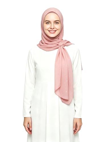 Lina & Lily Sparkle Shimmer Gold Glitter Women's Chiffon Hijab Head Scarf Shawl Wrap Lightweight - color: Blush Pink