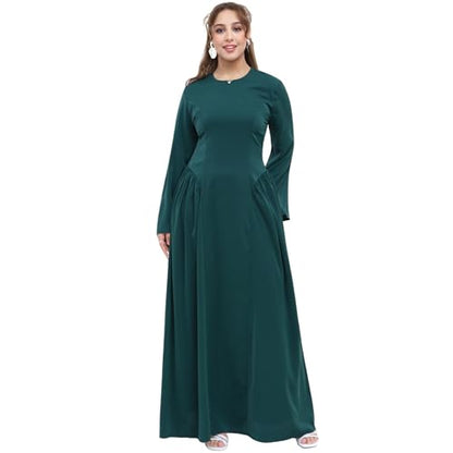Muslim Abaya Dress for Women Smooth Back Zipper Belt Daily Prayer Eid Dress - color: Dark Green, size: X-Large