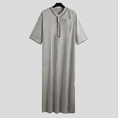 Thawb Men Big and Tall Kaftan Long Sleeve V Neck Kaftan Thobe Men Thobe with Pocket Muslim Men Thobe - color: Grey-1, size: X-Large