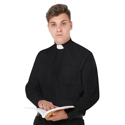 IvyRobes Mens Tab-Collar Long Sleeves Clergy Shirt- 5 Colors Available - color: Black, size: X-Large