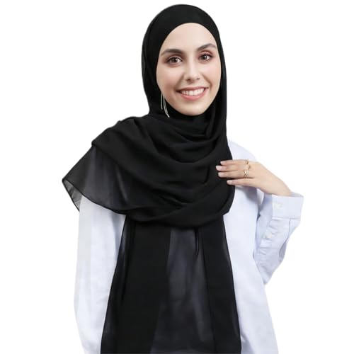 Instant Hijab Set 3-in-1 Chiffon Hijab Scarf for Women with Built-in Magnets and Undercap Head Wraps - color: Black