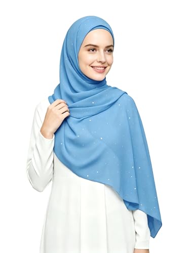 Lina & Lily Sparkle Shimmer Gold Glitter Women's Chiffon Hijab Head Scarf Shawl Wrap Lightweight - color: Azure Blue