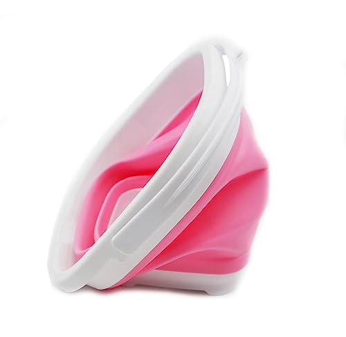 SAMMART 2.6L (0.68 Gallon) Super Mini Sqare Collapsible Plastic Bucket - Foldable Square Tub - Portable Fishing Water Pail - Space Saving Outdoor Waterpot (1, White/Pink) - color: White/Pink