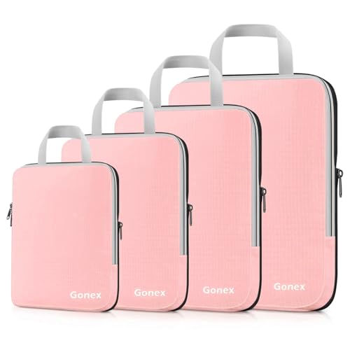 Gonex Compression Packing Cubes, 4-Piece Expandable Travel Organizers - color: 4-Pink, size: 4 Set