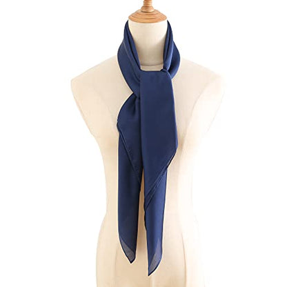 100% Mulberry Silk Scarf-Printed or Solid Color 35” Square Large Silk Hair Head Wrap Scarf With Gift Box Package - color: Navy