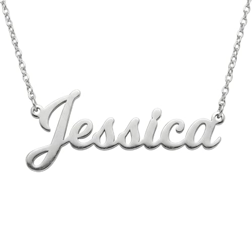 Personalized Custom Name Necklace, Custom Nameplate Pendant, Gift for her, Christmas, Mother's Day, Valentine's Day, Birthday - color: White Gold Vermeil