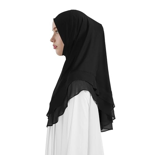 Hijab for Women Muslim Patterned Headscarf Arabian Headscarf Islamic Khimar Prayer Cloth Hijab Scarf for Women - color: Black