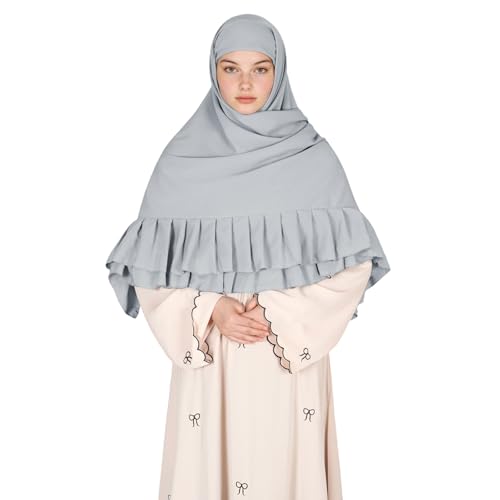 Prayer Hijab for Women Muslim Cotton Blend Lightweight Ruffled Square Scarf - color: Gray