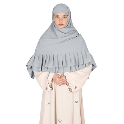 Prayer Hijab for Women Muslim Cotton Blend Lightweight Ruffled Square Scarf - color: Gray