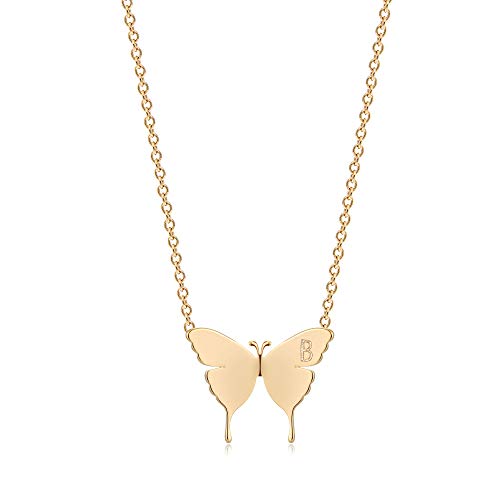 MEVECCO Dainty Polished Butterfly Initial Necklace for Women - style: B