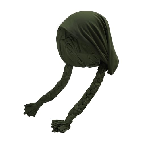 ZLYC Chemo Headwear Long Pre Tied Head Scarf Beanie for Women - color: Braid Army Green