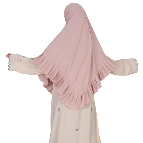 Prayer Hijab for Women Muslim Cotton Blend Lightweight Ruffled Square Scarf - color: Light Pink