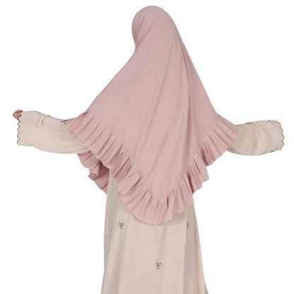 Prayer Hijab for Women Muslim Cotton Blend Lightweight Ruffled Square Scarf - color: Light Pink