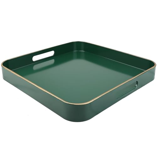 Green Square Decorative Tray with Handles, 13"*13" Versatile Serving Tray for Coffee Table, Ottoman, Ideal for Serving, Displaying, Organizing - color: S Green, size: 13" x 13" x 1.6"