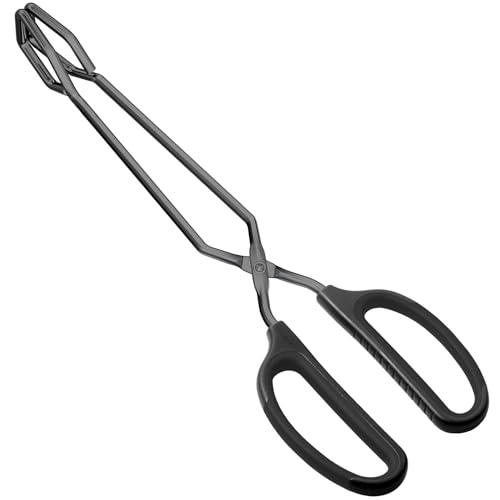 HINMAY 12" Stainless Steel Scissor Tongs with Comfort-Grip Handle (Black) - color: Black, size: 12-Inch